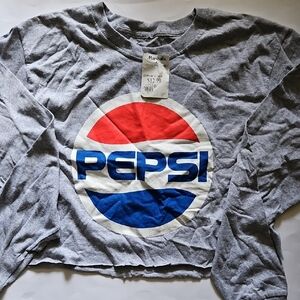 Pepsi Grey Cropped Sweatshirt with Red, White & Blue Logo